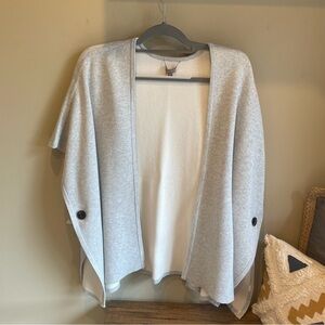 Lilla P Longline Open Front Ruana Sweater Gray Ribbed Knit Womens One Size OS